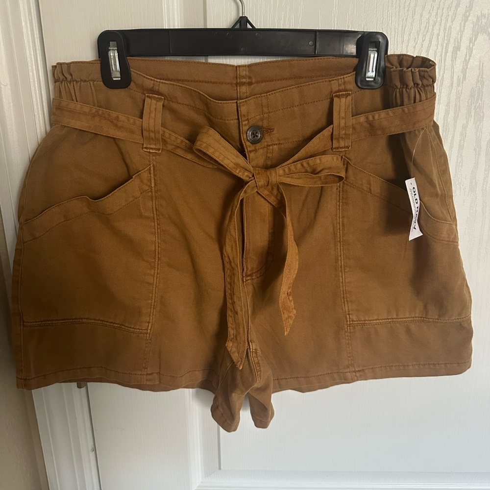 Old Navy Linen Blend Tie Waist Utility Shorts Camel Brown NWT Medium